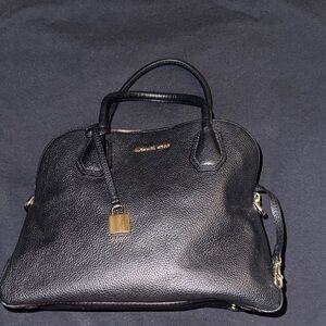 Michael Kors Black Pebbled Leather Satchel with Gold Hardware